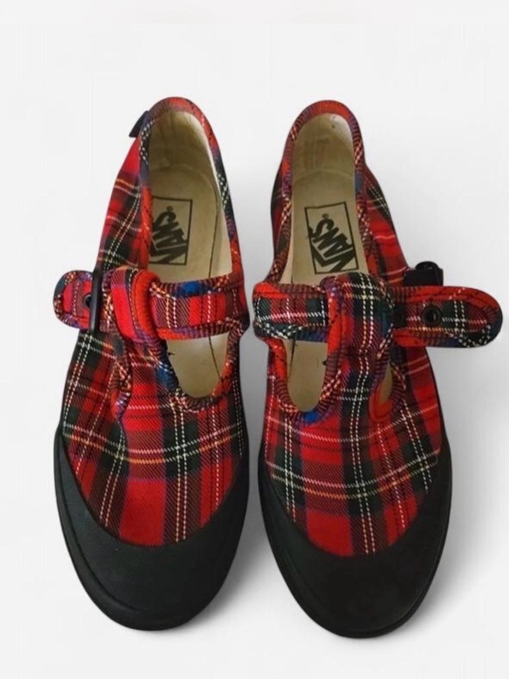 Vans Red Plaid Mary Jane Shoes with Black Sole